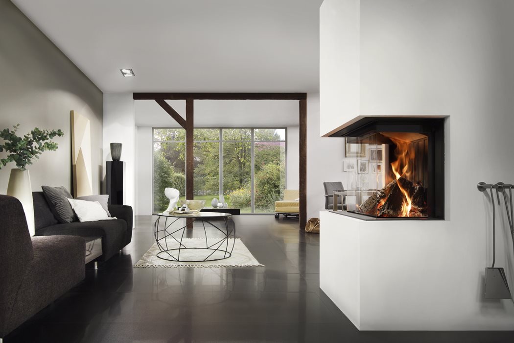 Spartherm premium three sided architectural wood fireplace