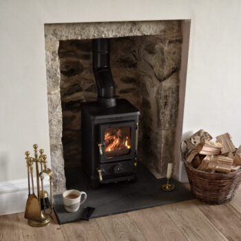 Hobbit small wood burning stove installed in a small fireplace 2 -hotboxstoves.co.uk