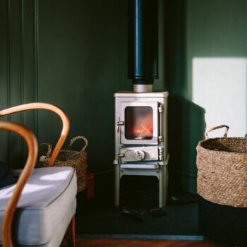 Hobbit small wood burning stove installed in garden room office - hotboxstovews.co.uk