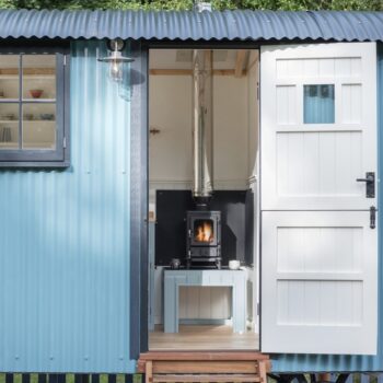 The Hobbit small wood burning stove installed in a shepherds hut - hotboxstoves.co.uk