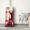 Round Stack Long red gloss lifestyle - hotboxstoves.co.uk