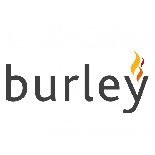 Burley stoves logo grey lowercase text with flame above the Y