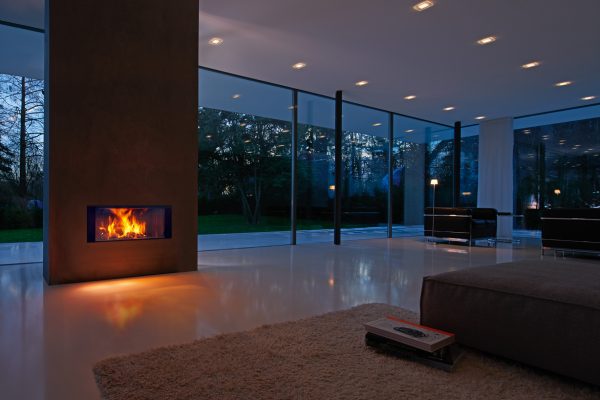 luxury wood burnerg stove in a contemporary living space