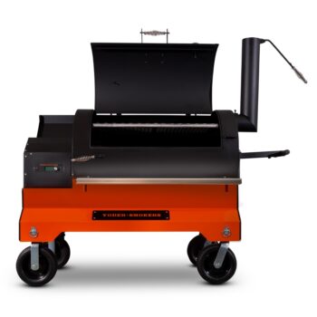 Yoder YS1500s Pellet Grill Competition Cart front open orange - hotboxstoves.co.uk