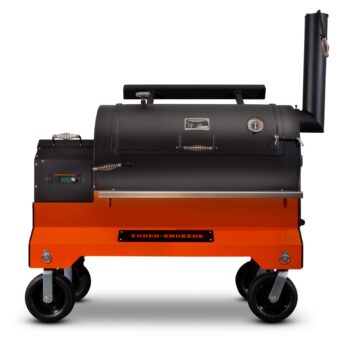 Yoder YS1500s Pellet Grill Competition Cart front orange - hotboxstoves.co.uk