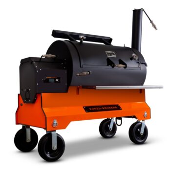 Yoder YS1500s Pellet Grill Competition Cart left side closed orange - hotboxstoves.co.uk