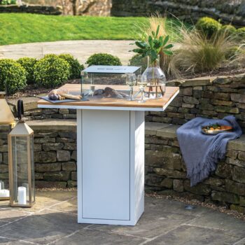 Cosiloft 100 Bar Fire Table White and Teak - hotboxstoves.co.uk - glass cover