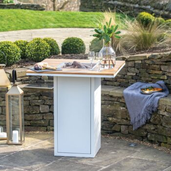 Cosiloft 100 Bar Fire Table White and Teak - hotboxstoves.co.uk