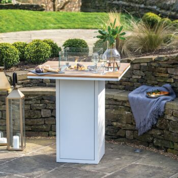 Cosiloft 100 Bar Fire Table White and Teak - hotboxstoves.co.uk