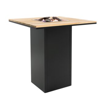 Cosiloft 100 Bar Table Black and Teak Fire Table Angled Shot - Hotboxstoves.co.uk