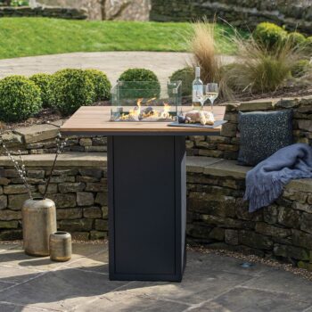 Cosiloft 100 Bar Table Black and Teak Fire Table - Hotboxstoves.co.uk
