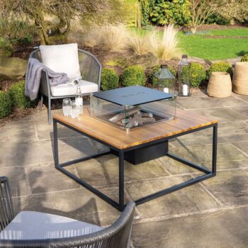 Cosiloft 100 Black and Teak Fire Table Glass Cover - hotboxstoves.co.uk