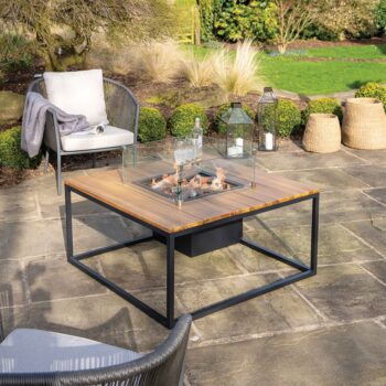 Cosiloft 100 Black and Teak Fire Table - hotboxstoves.co.uk