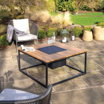 Cosiloft 100 Black and Teak Fire Table no glass - hotboxstoves.co.uk