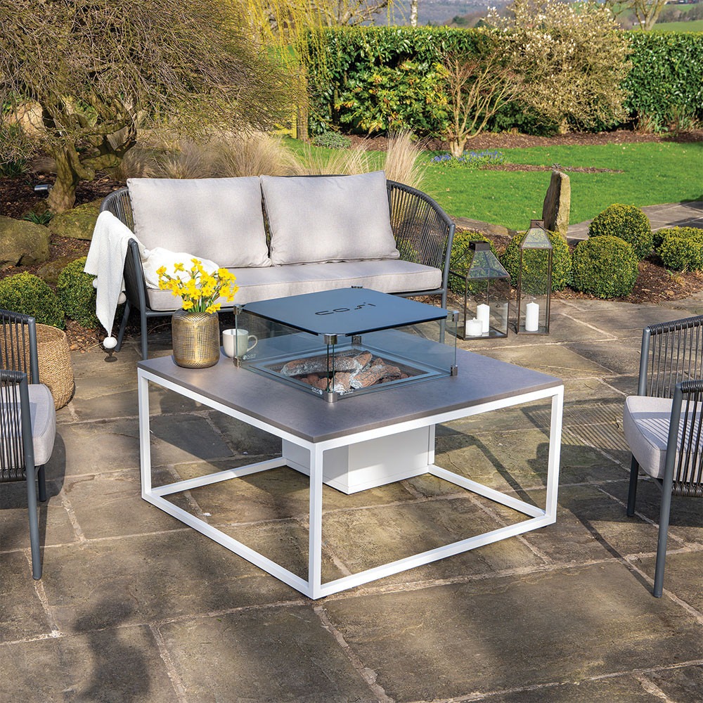 Cosiloft 100 White and Grey fire table glass cover- hotboxstoves.co.uk