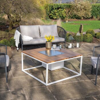 Cosiloft 100 White and Teak - Fire Table Cover - Hotboxstoves.co.uk