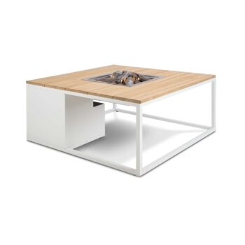 Cosiloft 100 White and Teak - Fire Table - Hotboxstoves.co.uk