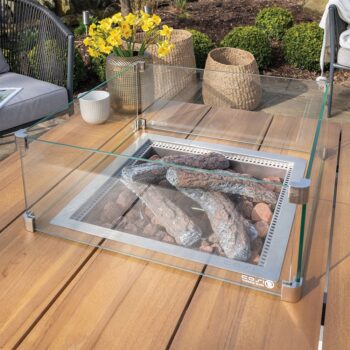 Cosiloft 100 White and Teak - Fire Table Wind Deflector - Hotboxstoves.co.uk