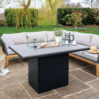 Cosiloft 120 Relaxed Dining Black and Grey Fire Table close up - hotboxstoves.co.uk
