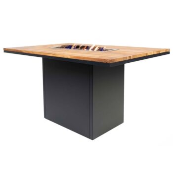 Cosiloft 120 Relaxed Dining Black and Teak Fire Table gas storage - hotboxstoves.co.uk