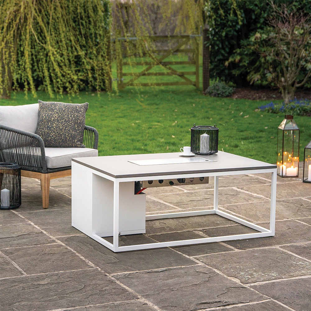 Cosiloft 120 White and Grey Fire Table Covered Fire - Hotboxstoves.co.uk