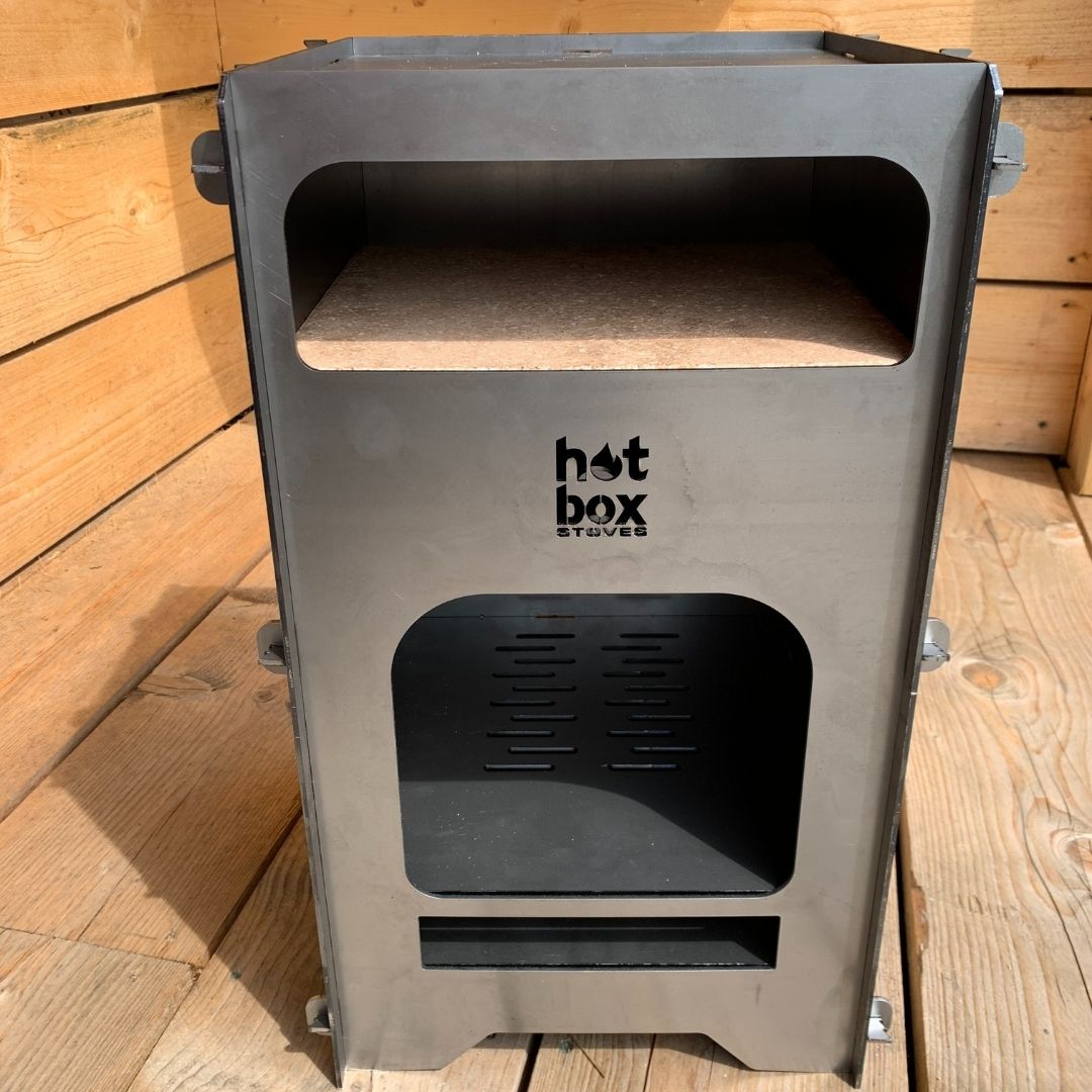 Table Top Fire Pit Pizza Oven Front Close - hotboxstoves.co.uk