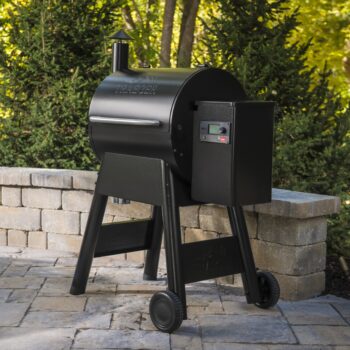 Traeger Pro 575 lifestyle image side view - hotboxstoves.co.uk