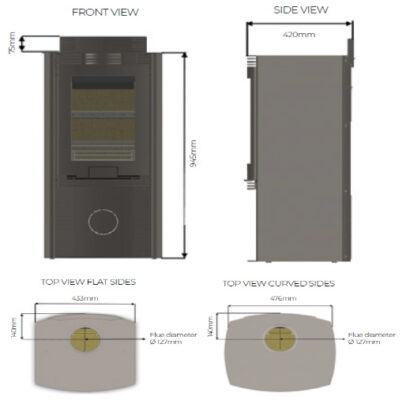 Di Lusso R4 Euro Eco stove dimensions - hotboxstoves.co.uk