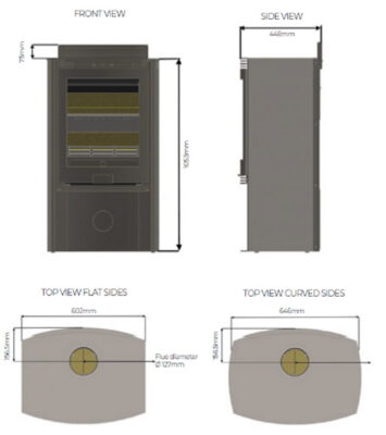 Di Lusso R5 Euro Eco dimensions - hotboxstoves.co.uk