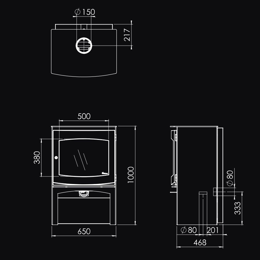 Dik Geurts Ivar 10 H2O dimensions - hotboxstoves.co.uk