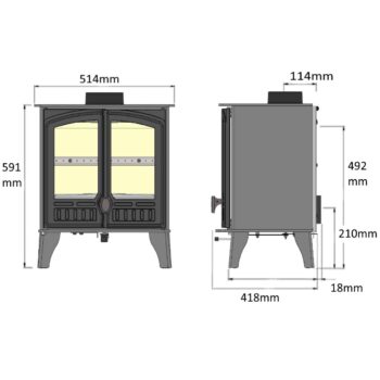 Hunter Herald 5 Double Door dimensions sq - hotboxstoves.co.uk