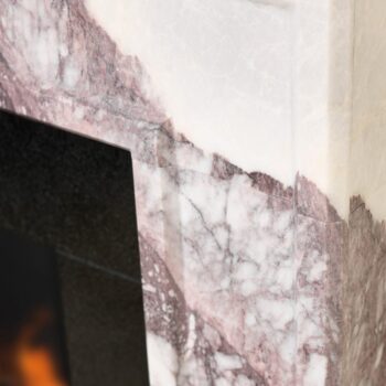 Allora Lilac mantel close up - hotboxstoves.co.uk