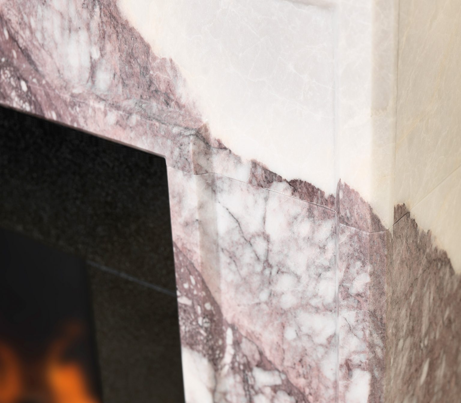 Allora Lilac mantel close up - hotboxstoves.co.uk