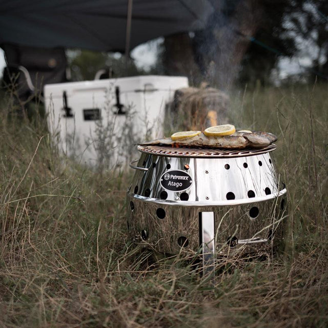Petromax Atago Grill cooking fish - hotboxstoves.co.uk
