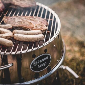 Petromax Atago Grill cooking meat - hotboxstoves.co.uk