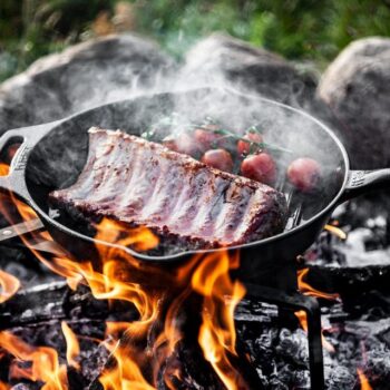 Petromax cast iron grill skillet with a pan handle lifestyle image 2 - hotboxstoves.co.uk
