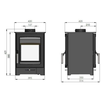 Parkray Aspect 4 Double Sided dimensions - hotboxstoves.co.uk