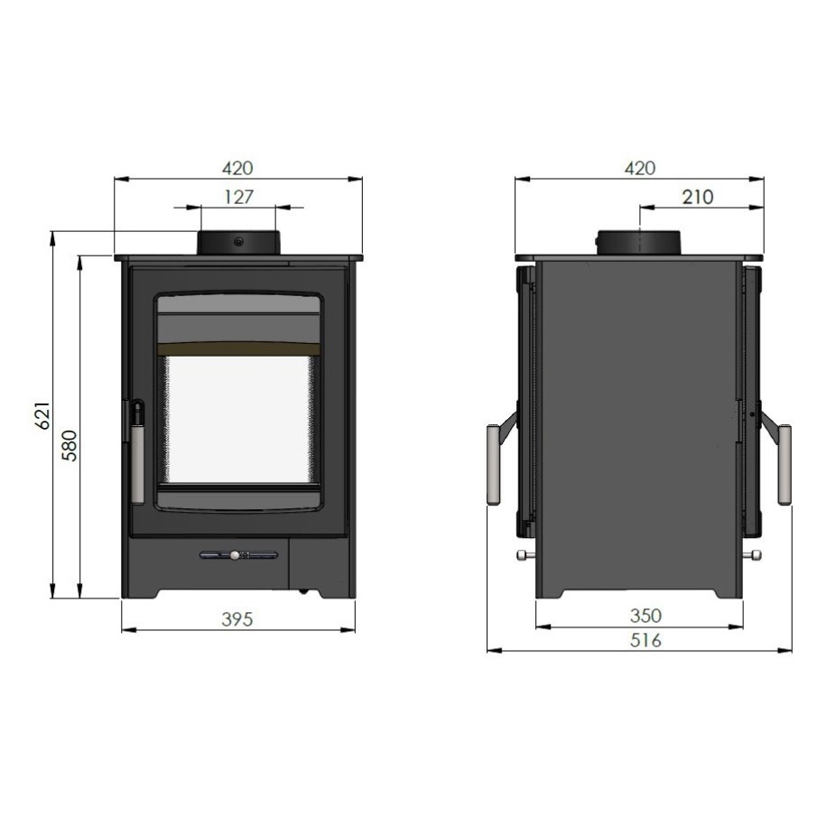 Parkray Aspect 4 Double Sided dimensions - hotboxstoves.co.uk