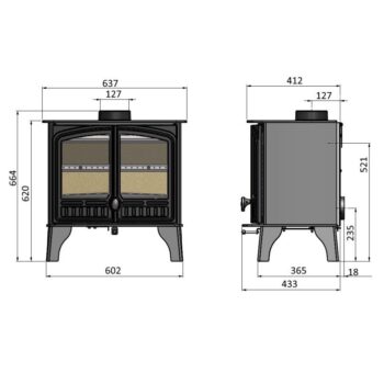 hunter herald 8 measurements - hotboxstoves.co.uk