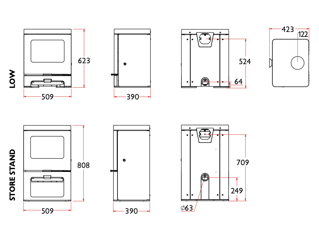 Skye 7 Wood Burning Stove Dimensions