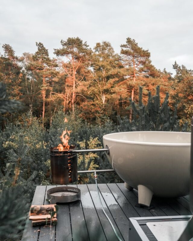 Dutchtub original in the forest side view - hotboxstoves.co.uk