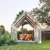 Dutchtub original orange in a open timber garden pavilion - hotboxstoves.co.uk